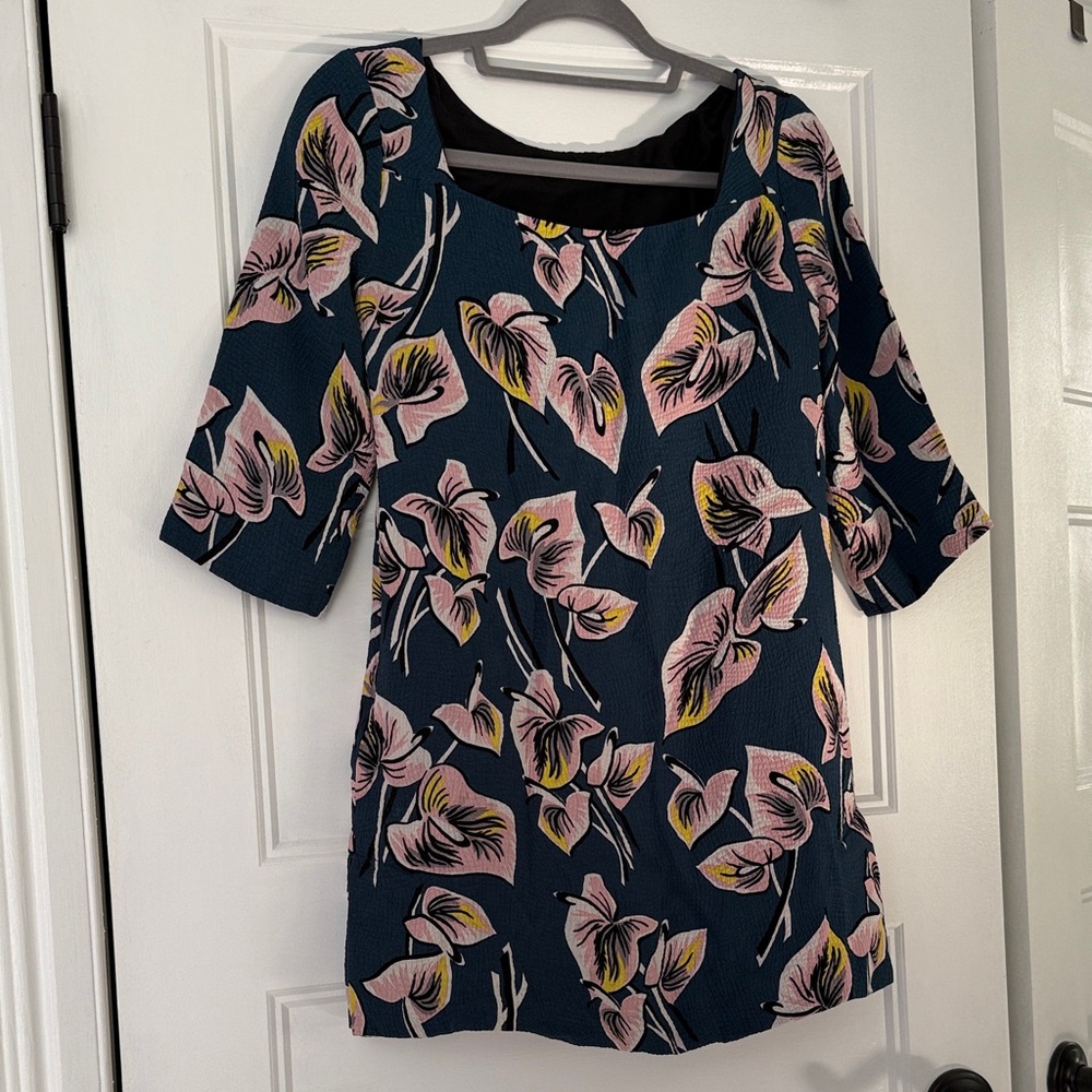 Marni Dark Blue and Green Mini Dress with Pink and Yellow Floral Print size 38 - Picture 3 of 10